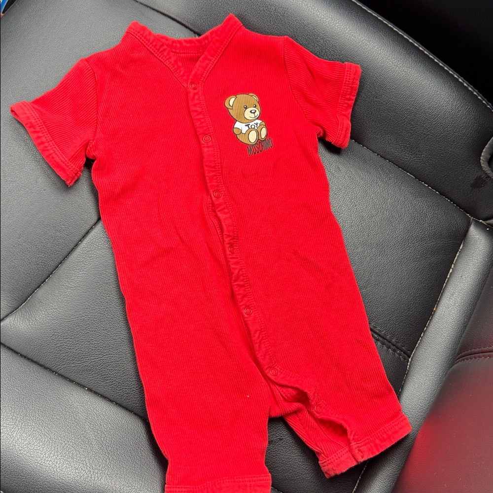 Moschino Red Baby One-Piece Romper with Teddy Motif